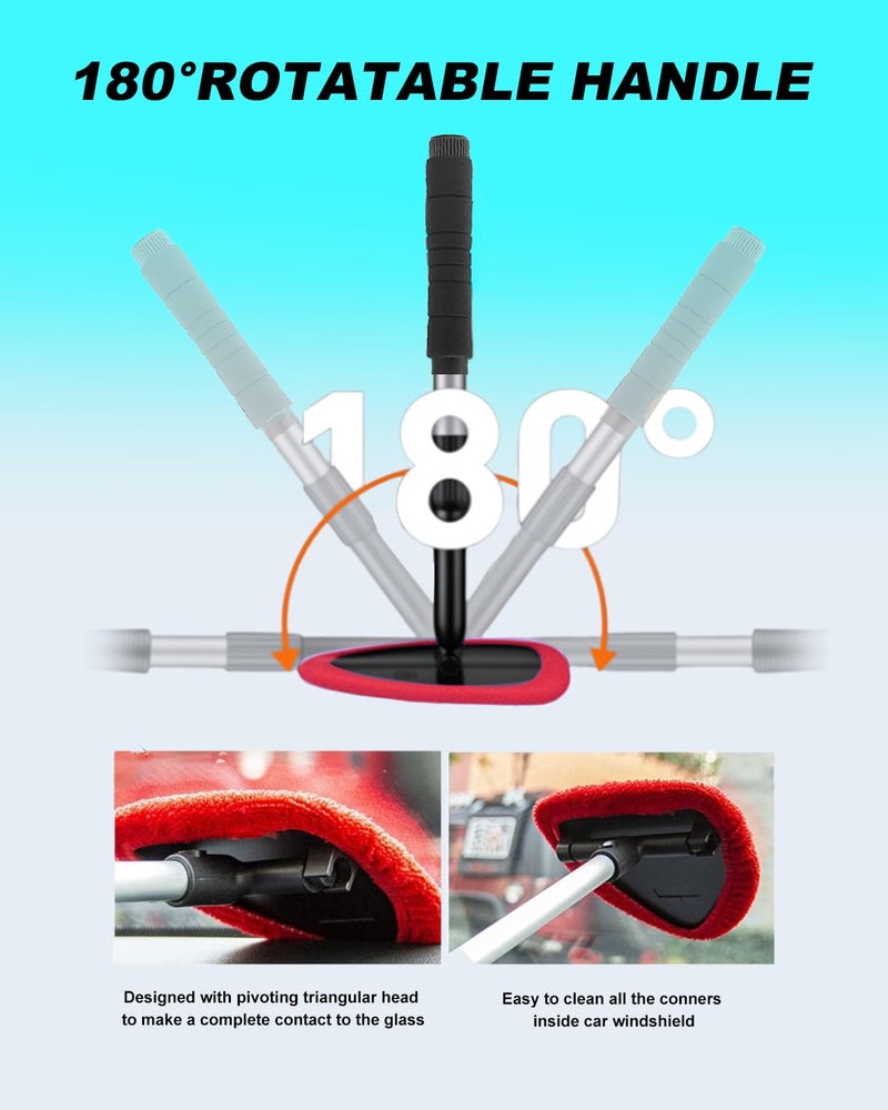 AutoEC Windshield Cleaning Tool, Car Cleaner Tool with Inside Extendable Handle, Window Cleaner Brush Kit Auto Glass Wiper for Windshield with 2 Microfiber Towel Pads Home Windows, Trucks, SUV & RV - Image 2